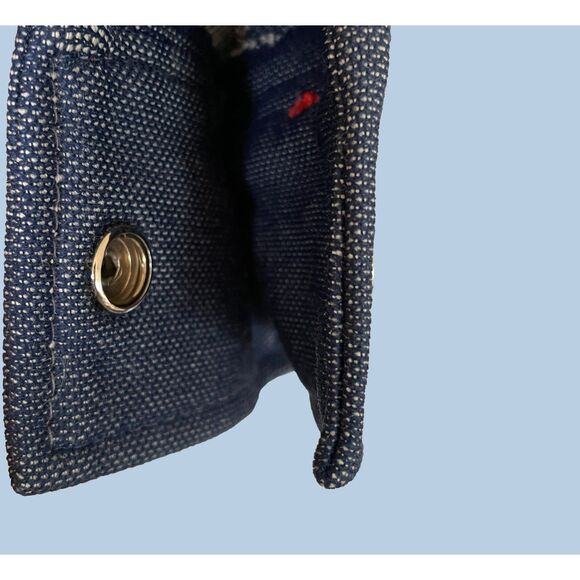 VTG Blue Knit Denim-look 70s jacket top pink accent zippers Med - Picture 3 of 7